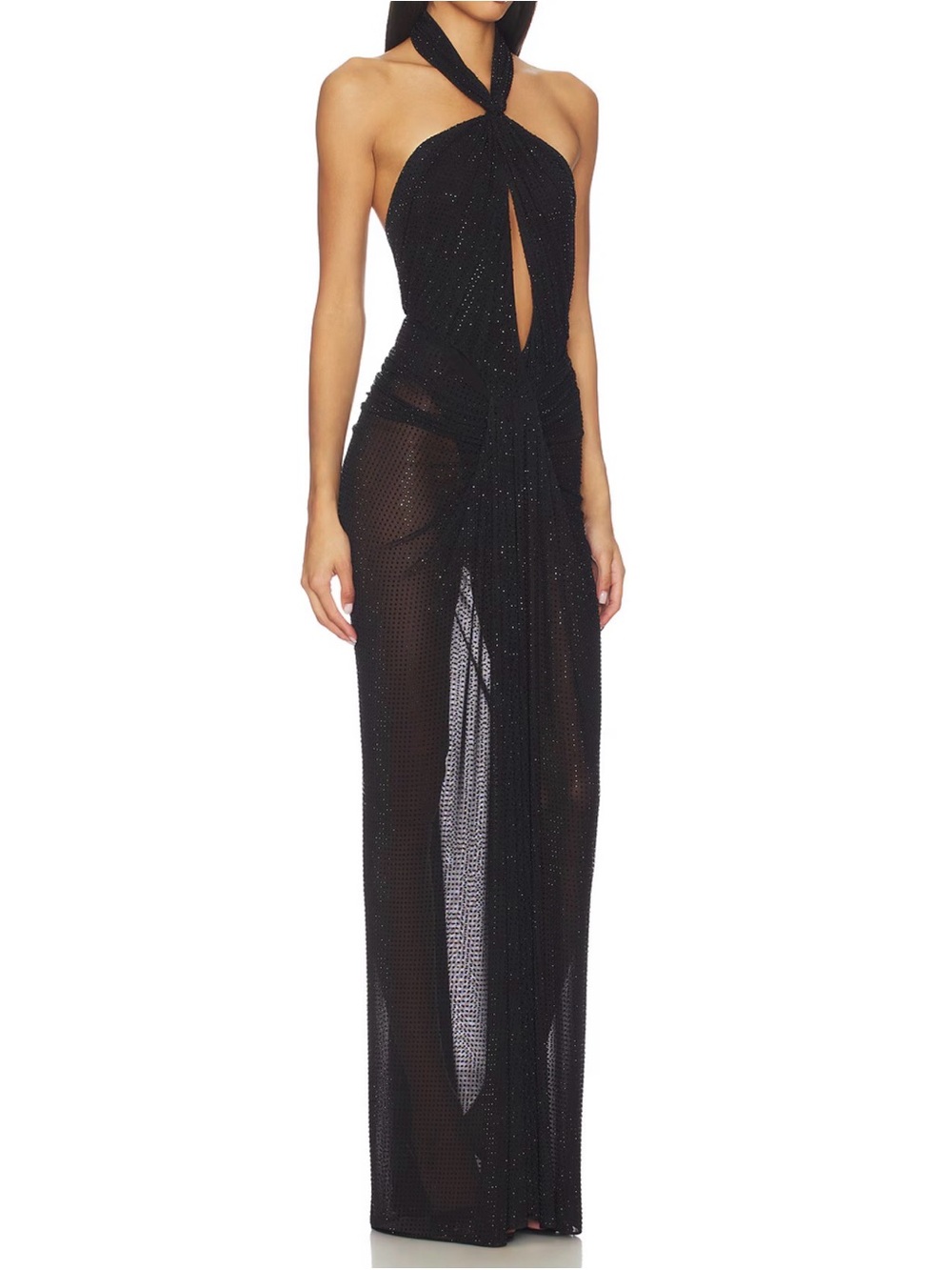 Ronny Kobo Collection Katia Black Sheer Rhinestone Maxi Dress